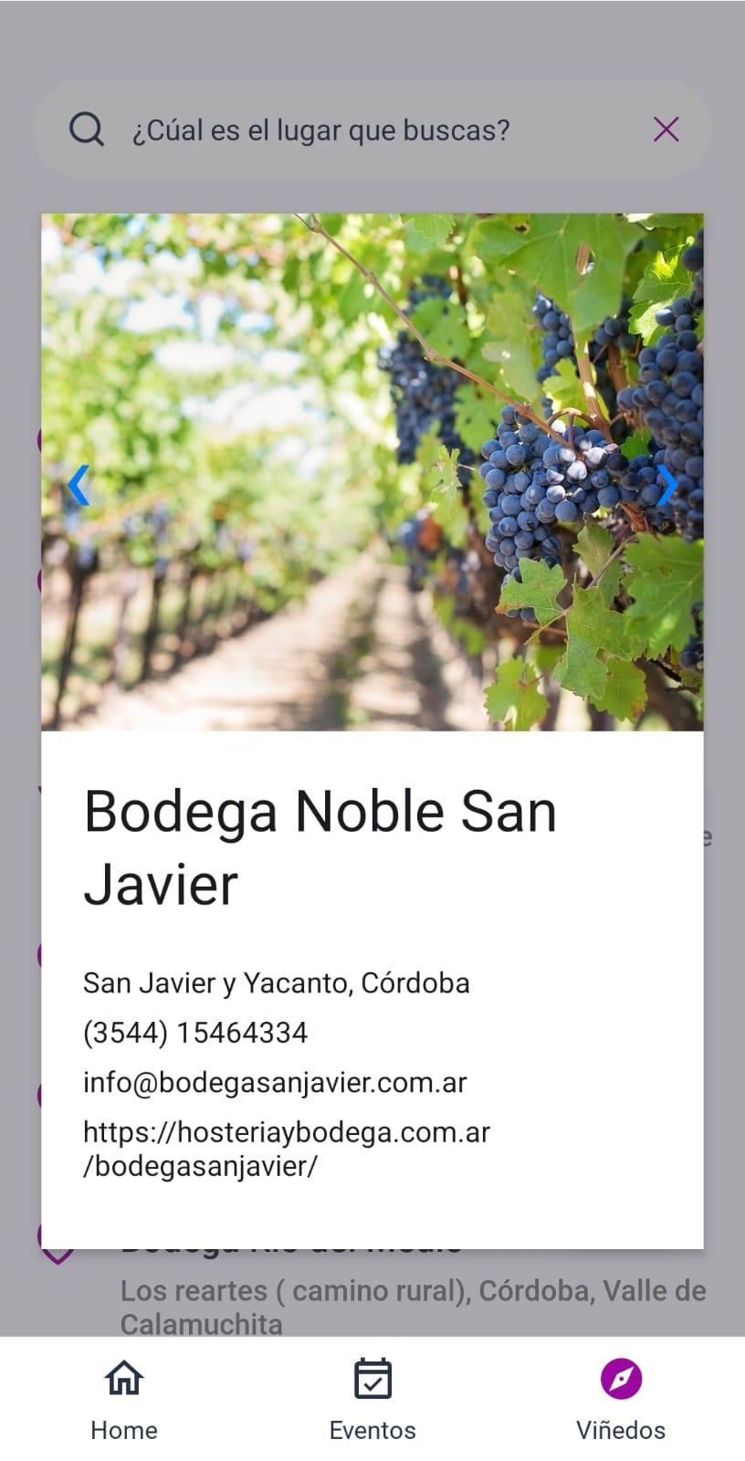 Ficha de una bodega en la app